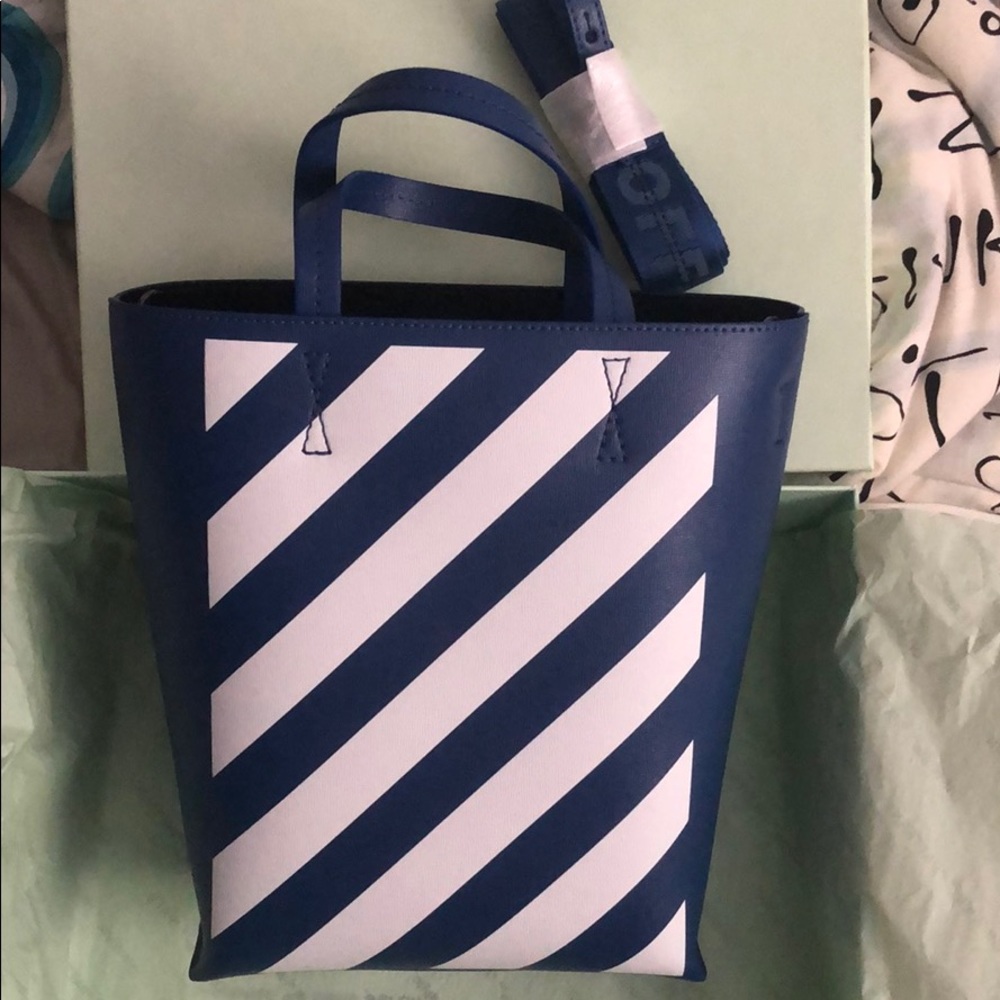 OFF WHITE BLUE STRIPE TOTE BAG